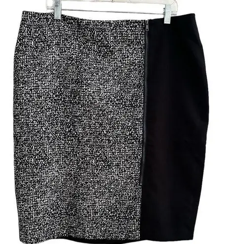 Ann Taylor  MOTTLED BLACK WHITE TWEED PENCIL ZIPPER DETAIL SKIRT 16 - Image 1