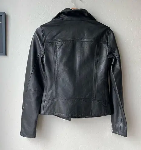 All Saints Leather Jacket Ellis Funnel Neck Black Lambskin Moto Jacket Size 2