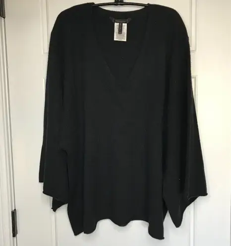 BCBGMAXAZRIA  Marsha Sweater Oversized,Boxy Women's XS/S Black Wool Cotton V-Neck