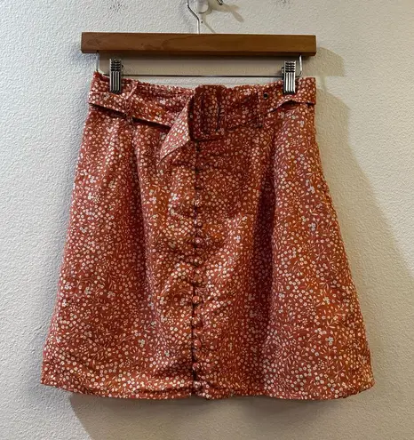 Sabo Women's Floral Nevia Linen Top & Belted Mini Skirt Set Size Small Orange