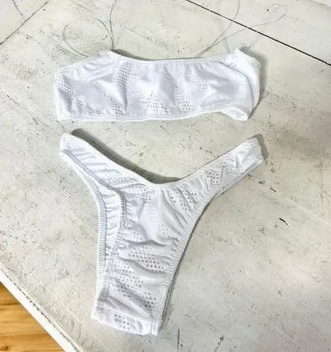 Heart of Sun Eyelet Bikini Top & Low Rise Bikini Bottom Swimset Set White S