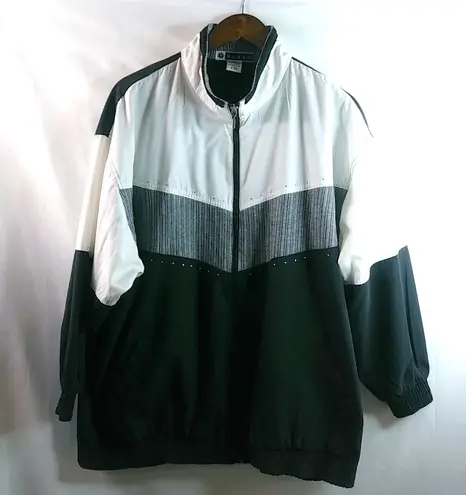 Blast 2X Vintage 80s Zip Front Hoodie Light Jacket Black White Silver