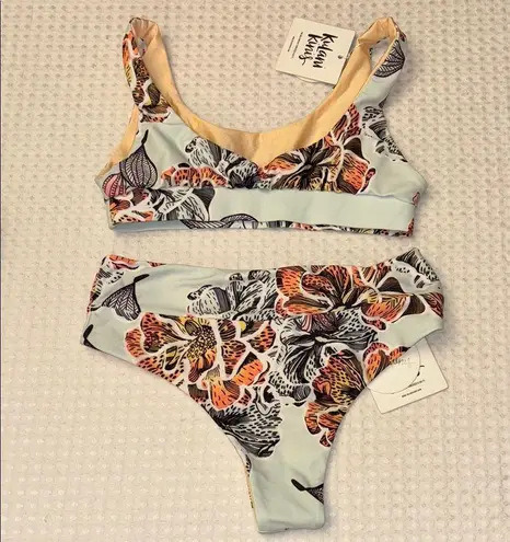 Kulani Kinis NEW! HARPER S Mint Peach Hawaiian High Waist Cheeky Bikini Bottoms