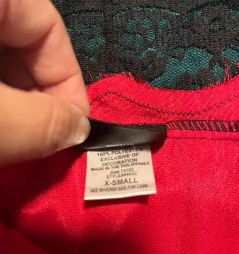 Frederick's of Hollywood Vintage Frederick’s of Hollywood Red Satin and Black Lace Sheer Whimsigoth Slip