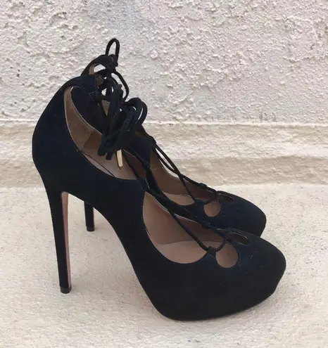 Aquazzura Dancer Plateau women’s black suede lace-up pumps size IT 37.5 US 7.5