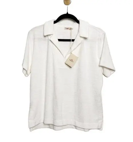 Faherty NWT Cabana Towel Terry Collared Short Sleeve Polo White Medium