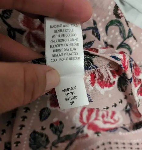 Living Doll pink floral smocked high neck blouse size small