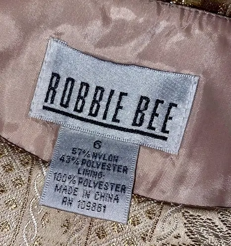 Robbie Bee Sleeveless Gold Beige Floral Metallic Dress - size 6