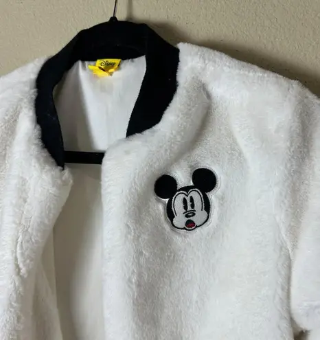Disney White Faux Fur Mickey Bomber Jacket Coat Size Small