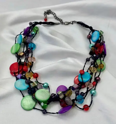 Premier Designs Early 2000's Signed Spectrum Multi Strand Stone Beaded Necklace
