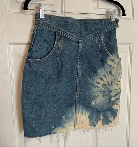 Vintage Y2K Denim Wrap Corset V Waist Mini Skirt Sz Small Abstract Tie Dye Blue