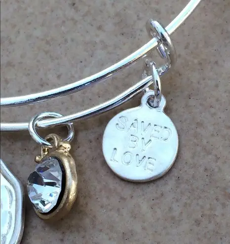 Two Tone Cancer Ribbon Saved by Love Bangle Gold