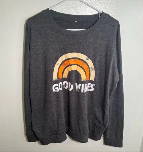 Crewneck Sweatshirt Gray Orange Rainbow Good Vibes M Size M