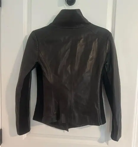 Nordstrom Signature Black Leather Scuba Moto High Neck Full Zip Sz Small