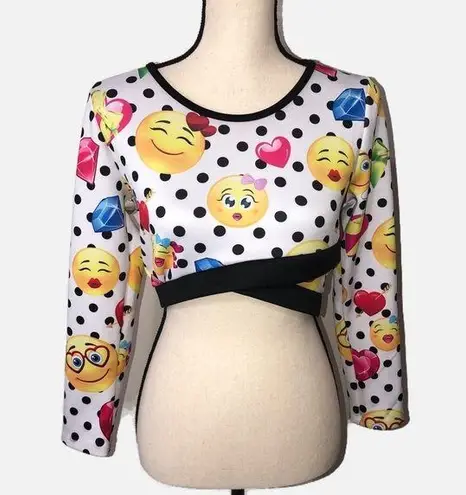 Love j USA Emoji Cropped Long Sleeve Top Polka Dot Size M/L
