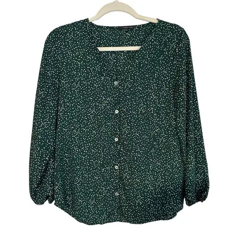 West Kei  Green Long Sleeve Button Down Speckled Flowy Blouse Size Small