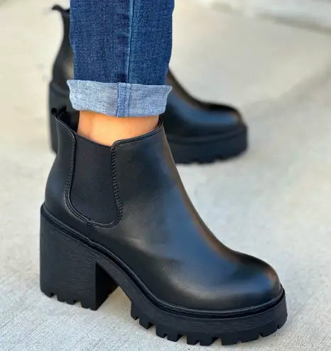 Soda Black Chunky Heel Ankle Bootie