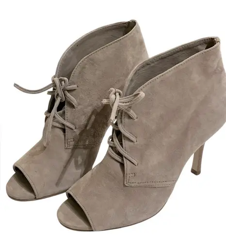 Maje  peep toe tan lace up suede heels - Image 1