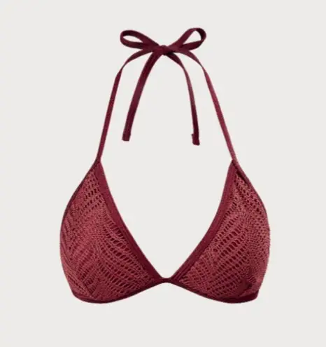 BERLOOK Burgundy Crochet Halter Triangle TOP AND Burgundy Crochet Tie Bottom 52 Red Size XS