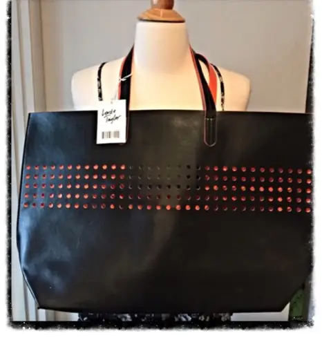 Lord and Taylor Black & Orange Faux Leather Tote Bag