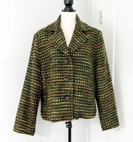 Bernardo XL Green, Orange, Brown Wool Blend Retro Knit Blazer Jacket w/Pockets