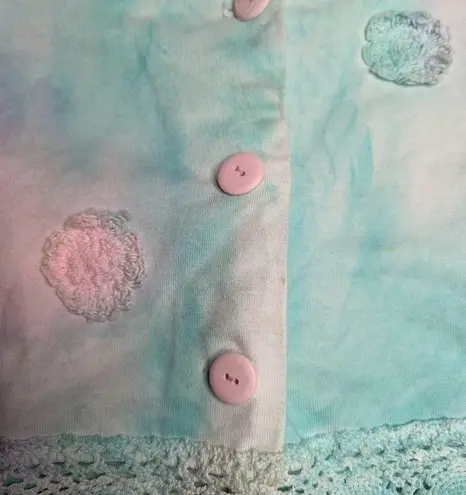 Vtg 1980s Suzy Phillips Pastel Pink Blue Tie Dye Crochet Crop Top Shorts Set M Size M