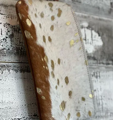 Metallic Leather Acid Wash White & Gold Wristlet 10” x 6” Tan