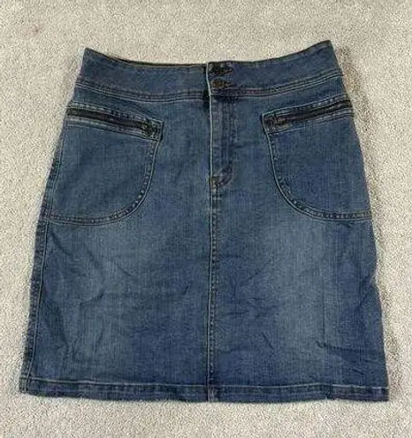 prAna  Women's Broadway Denim Skirt in Dark Wash Blue, Size 10