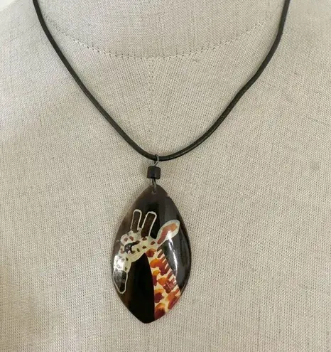 Hand painted giraffe pendant necklace on cord