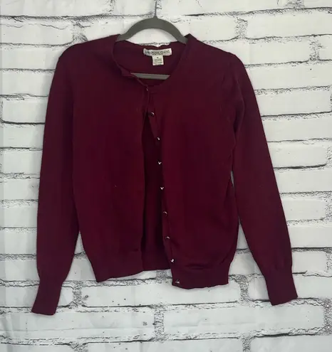 Y2K Melrose Chic Burgundy Button Front Knit Cardigan Women’s Medium Long Sleeve Red