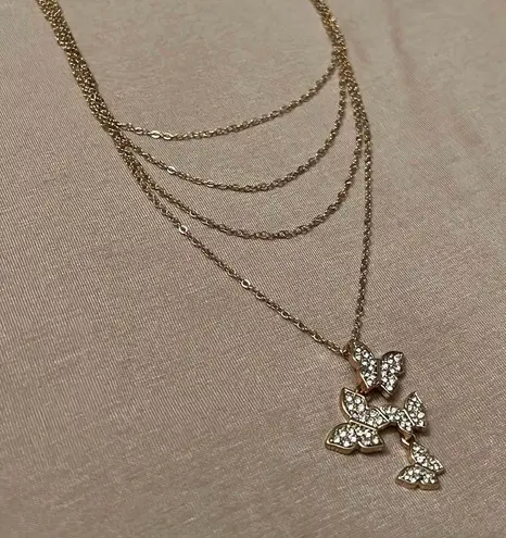 Gold Layered Chain Butterfly Necklace