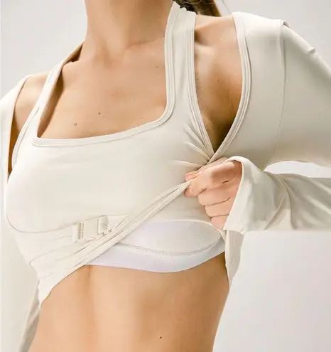 Berlook Beige Halter Long Sleeve Top White