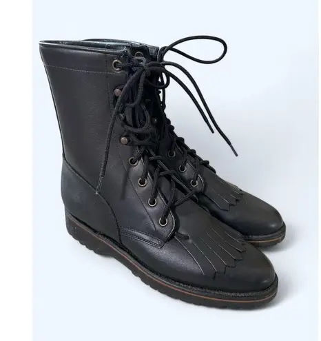 Tony Lama NEW Women's Black Leather Roper Lace Up Kiltie Boots 5.5 B