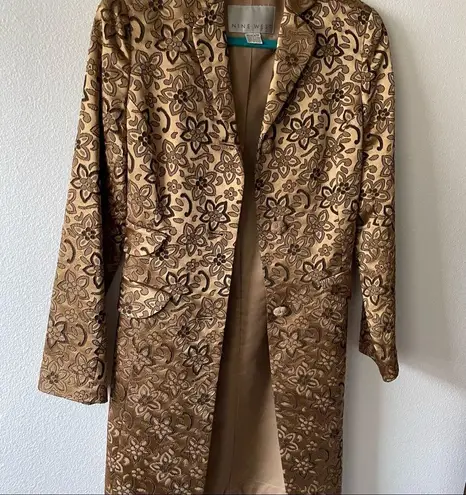 Nine West  Gold Metallic Floral Pea Coat