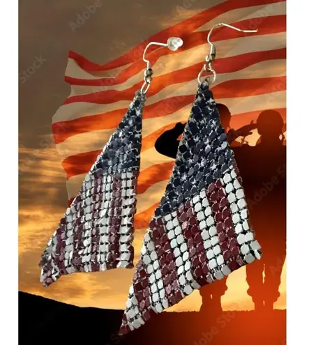 Handmade New American Flag Earrings Drop Dangle Stars Stripes Patriotic July 4 Ve…