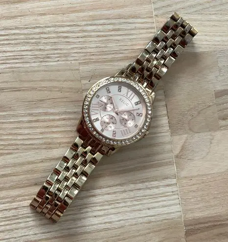 Relic Crystal Embellished Ladies Watch Rose Gold-Tone Dial Bracelet Day/Date