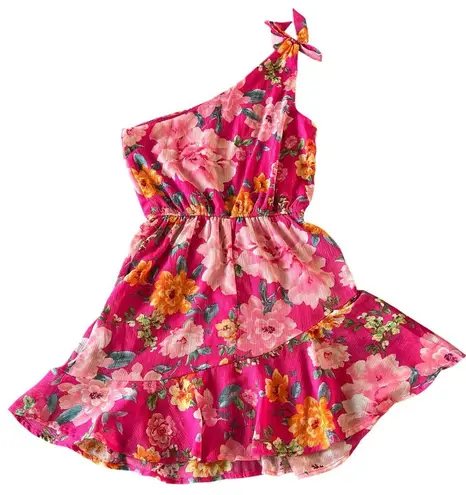 Midnight Doll Asymmetrical Pink and Orange Ruffled One-Shoulder Dress
