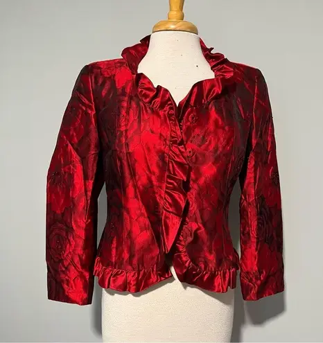 ALGO Boutique Red Rose Floral Shiny Blazer Jacket Size 38 S