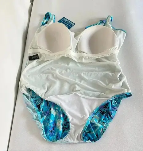 Great Lengths Full Coverage One Piece Swimsuit Size 24 Blue Multi Tummy Control
