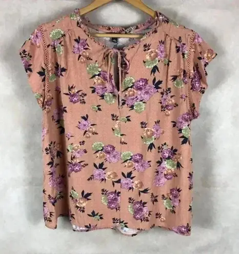 Buffalo David Bitton BUFFALO Roses Floral Tie Front Blouse Size Large