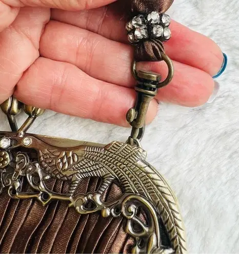 Silk Satin Evening Handbag Retro Vintage with Pearl like Handle