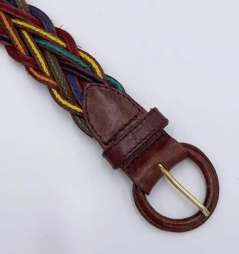 Vintage 80s 90s Rainbow Braided Leather Belt Size Small Lady Canterbury DR Brown