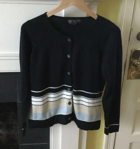 Van Heusen Vintage Striped Cardigan Sweater Black - Sz Medium