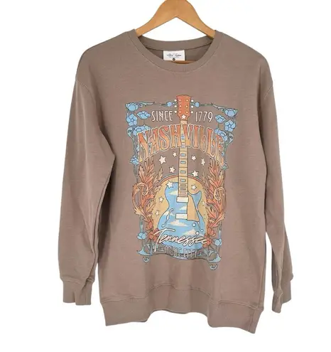Lotus Fashion Nashville Graphic Sweatshirt size Medium Long Sleeves Taupe Crew Tan