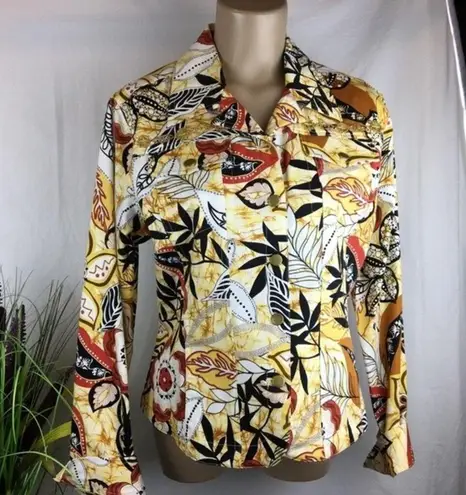 Jendo Button & Embellished Tropical Print Yellow Long Sleeve Jacket 12