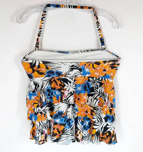 Leilani Size 8 Swim Top Ruffle Halter Orange Blue Floral Tropic Black White 580