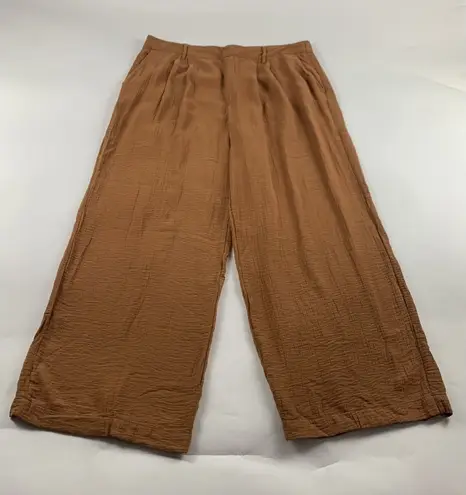 A New Day  Clay Brown Crinkle High Rise Wide Leg Summer Trouser Pant 16