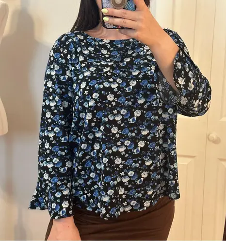 Elle Blue Floral Longsleeve Top Size L