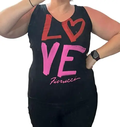 Fiorucci SMALL Love Heart Graphic Tank Top V Neck Raw Strap Shirt