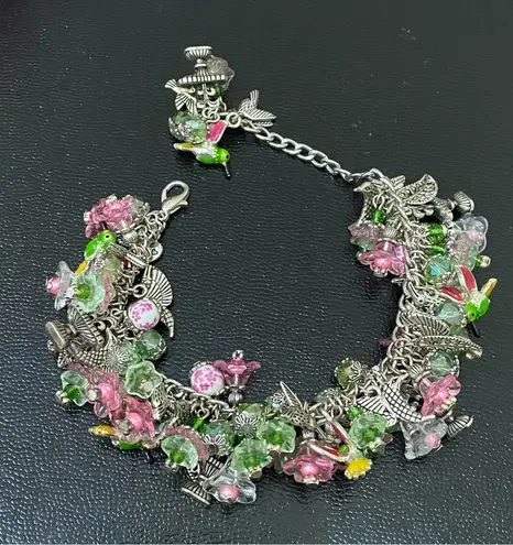 Hummingbird Handmade Spring Themed Flowers Chunky Beaded Fun Bracelet
